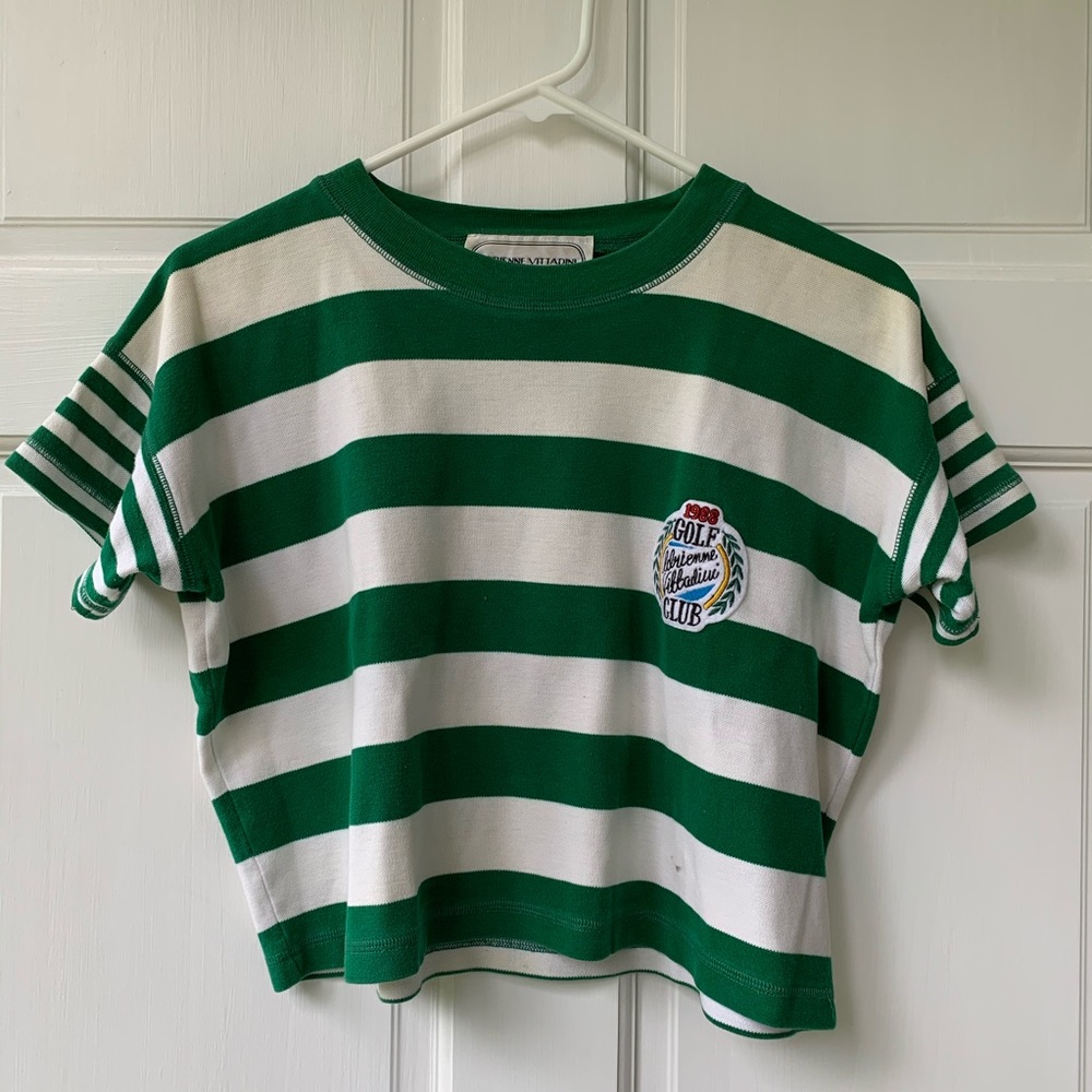 Adrienne vittadini green and white crop top size m